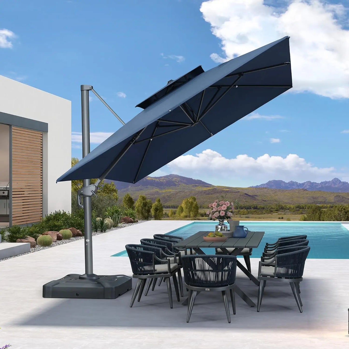 12 FT Cantilever Umbrella Outdoor Patio Umbrella, Large Offset Square Umbrella, Windproof Heavy Duty Hanging Outside