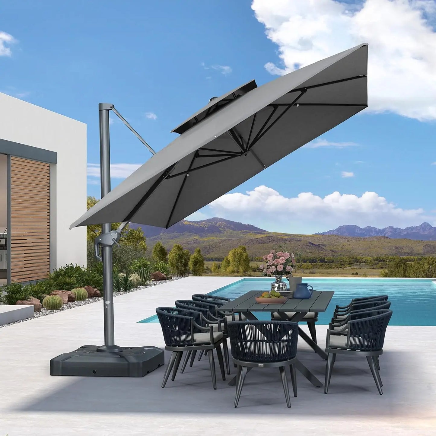 12 FT Cantilever Umbrella Outdoor Patio Umbrella, Large Offset Square Umbrella, Windproof Heavy Duty Hanging Outside