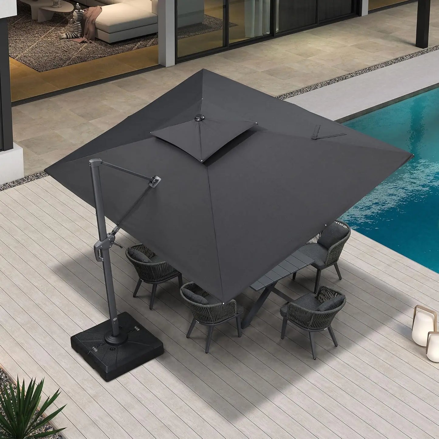 12 FT Cantilever Umbrella Outdoor Patio Umbrella, Large Offset Square Umbrella, Windproof Heavy Duty Hanging Outside