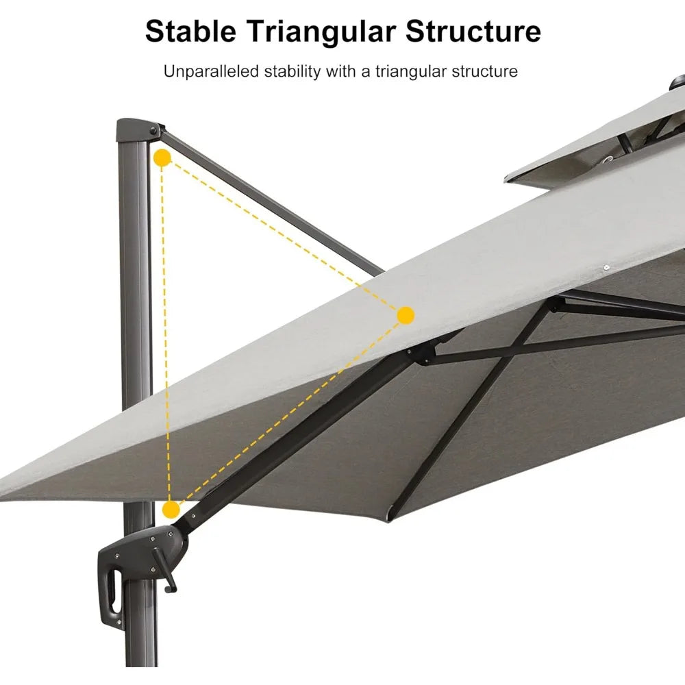 12 FT Cantilever Umbrella Outdoor Patio Umbrella, Large Offset Square Umbrella, Windproof Heavy Duty Hanging Outside
