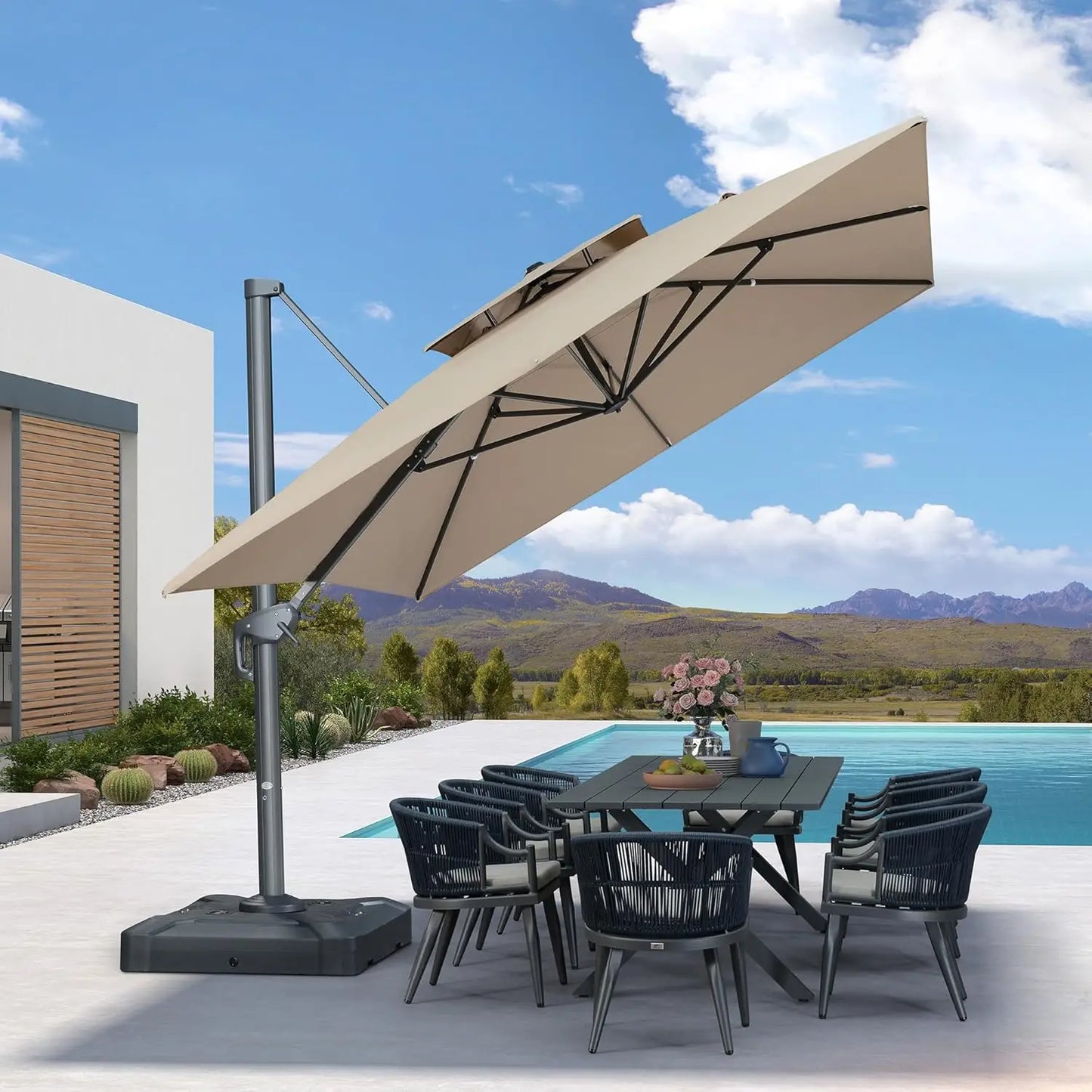 12 FT Cantilever Umbrella Outdoor Patio Umbrella, Large Offset Square Umbrella, Windproof Heavy Duty Hanging Outside