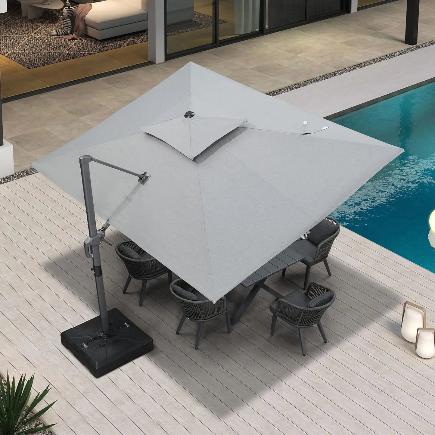 12 FT Cantilever Umbrella Outdoor Patio Umbrella, Large Offset Square Umbrella, Windproof Heavy Duty Hanging Outside
