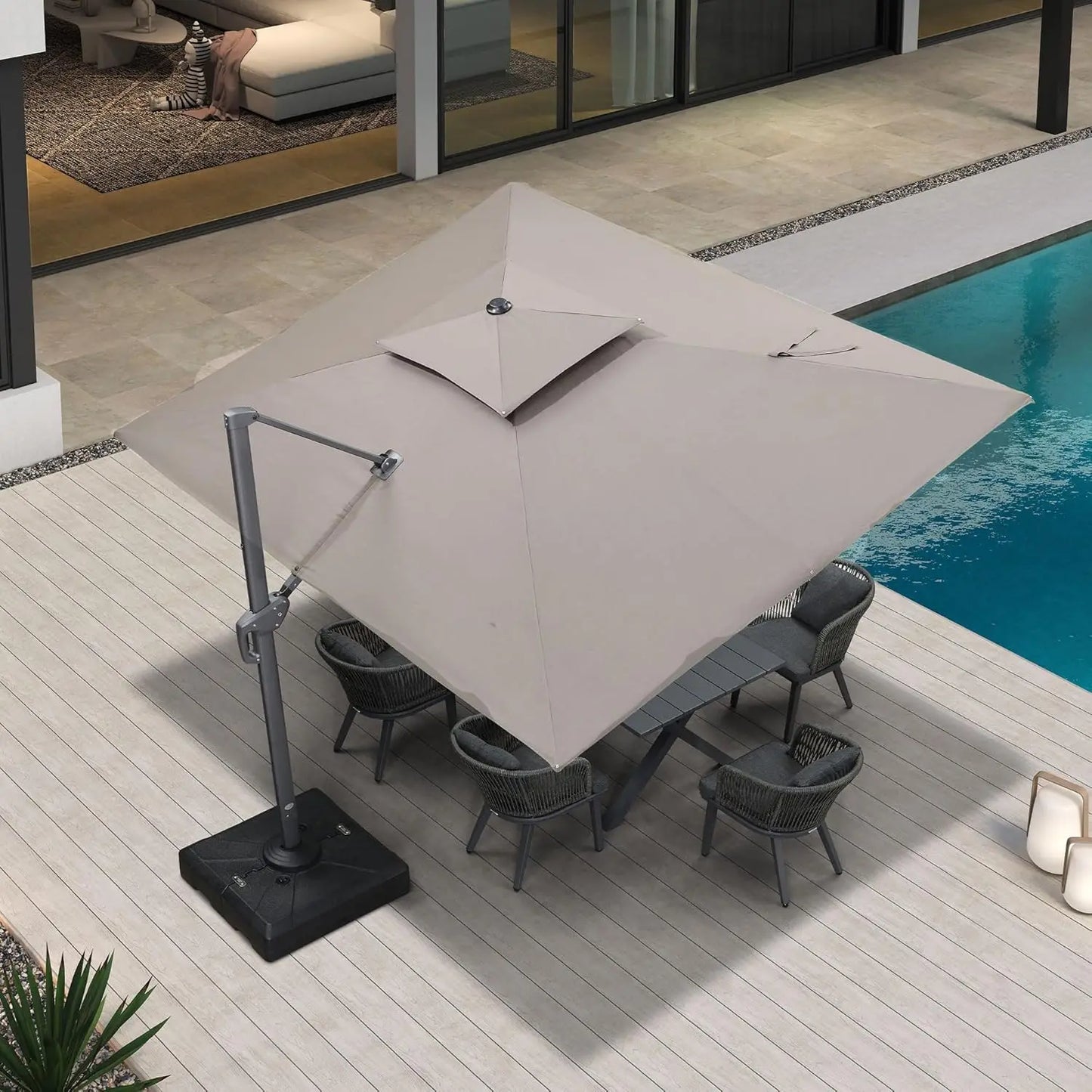 12 FT Cantilever Umbrella Outdoor Patio Umbrella, Large Offset Square Umbrella, Windproof Heavy Duty Hanging Outside