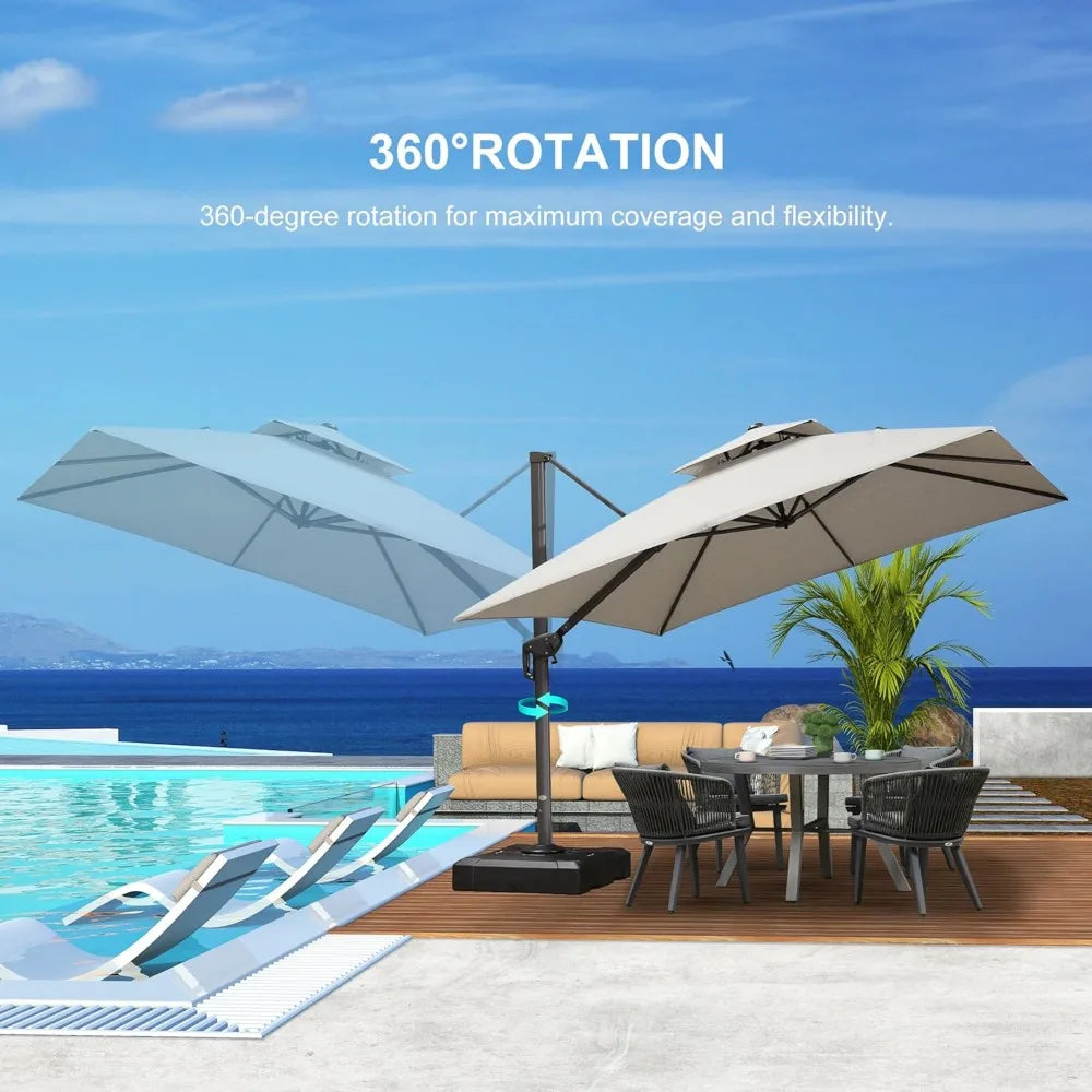 12 FT Cantilever Umbrella Outdoor Patio Umbrella, Large Offset Square Umbrella, Windproof Heavy Duty Hanging Outside